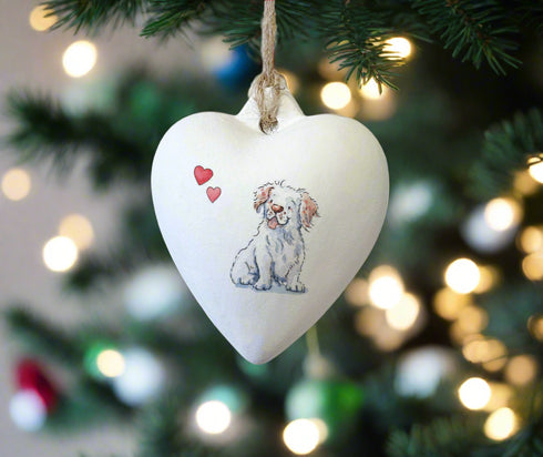 Clumber Spaniel Ceramic Heart Bauble